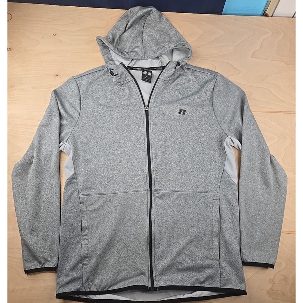 Russell Hoodie Jacket Mens M Dri-Power 360 Full Zip Polyester Athletic Grey